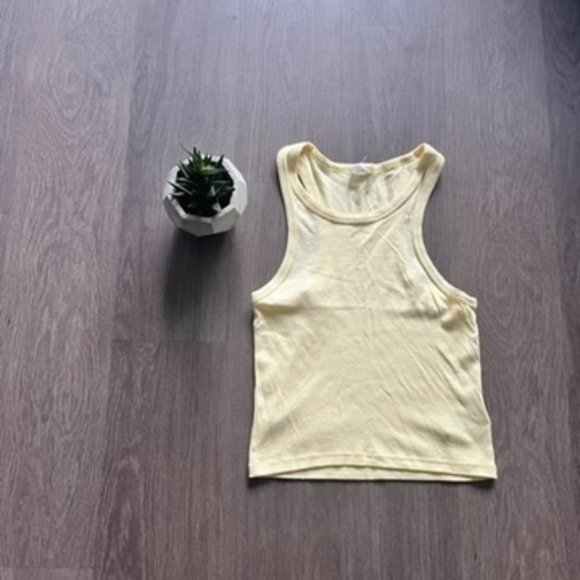Tops - Wilfred Free Pastel Yellow Sleeveless Racerback Cropped Ribbed Tank Top